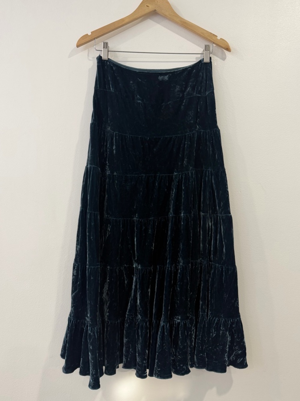 Crushed Velvet Blue Tiered Maxi Skirt 2 Whimsical Fairy Whimsigoth - Picture 6 of 7
